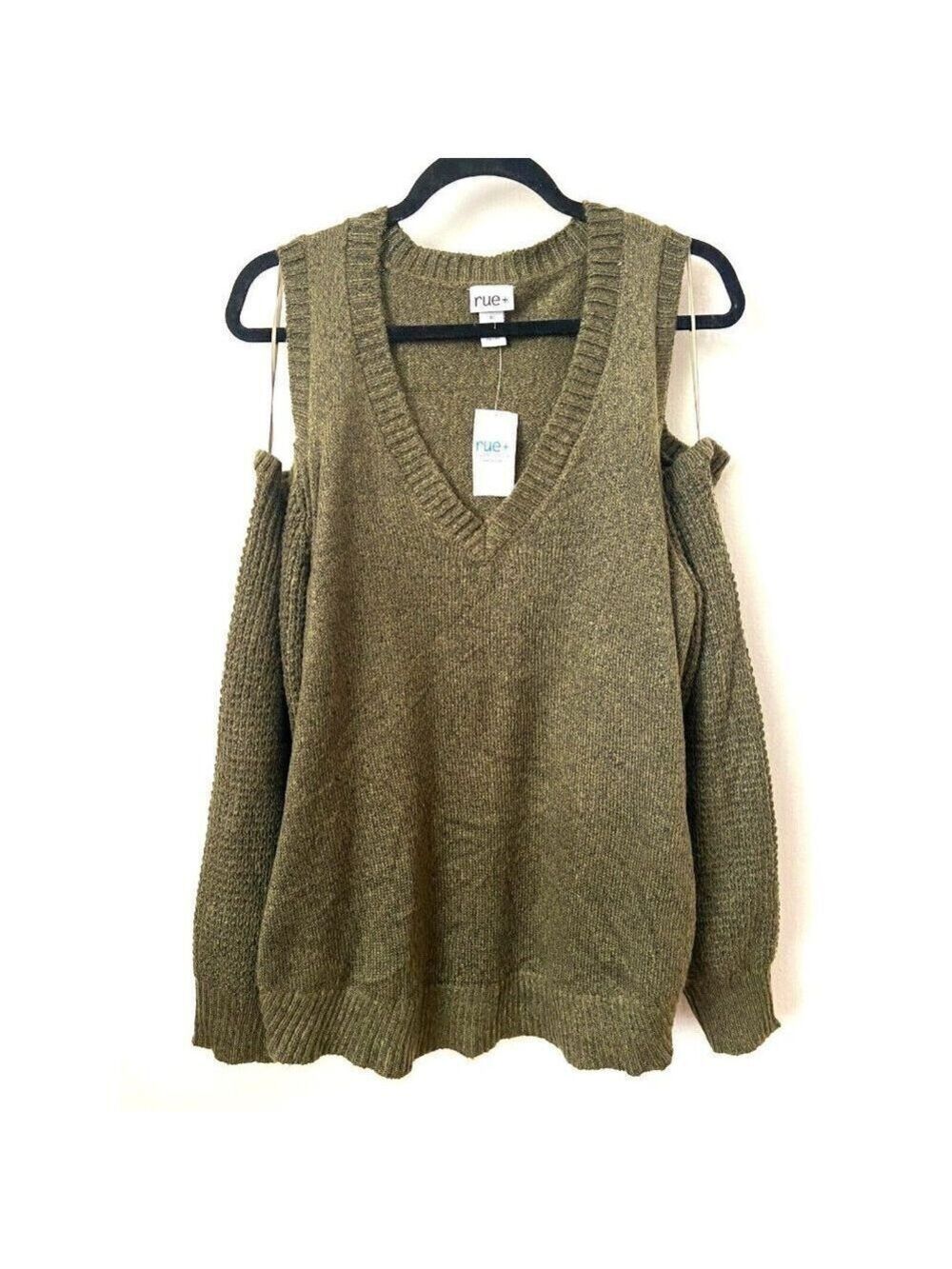 Rue 21 Plus Size Women's Olive Green V-Neck Cold Shoulder Sweater Size 3X